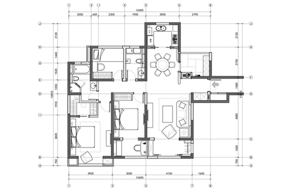 CAD四室两厅户型平面布置方案
