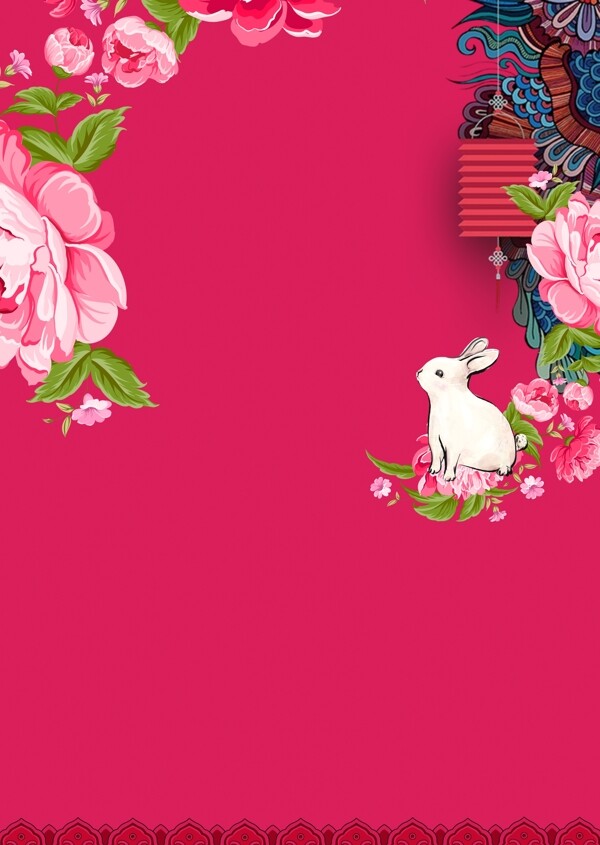 唯美粉色小兔灯笼新年背景设计