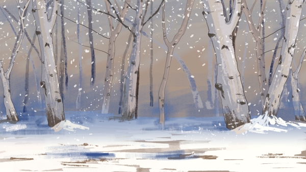 唯美冬至节气雪地树林背景设计
