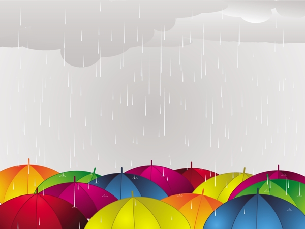 乌云雨水与彩色雨伞