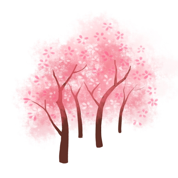 手绘卡通粉色樱花树png元素