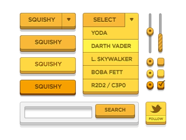 固体的3D黄色网站的用户界面工具包PSD