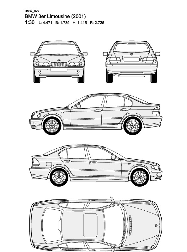 宝马3系BMW3erLimousine2001汽车线稿图片