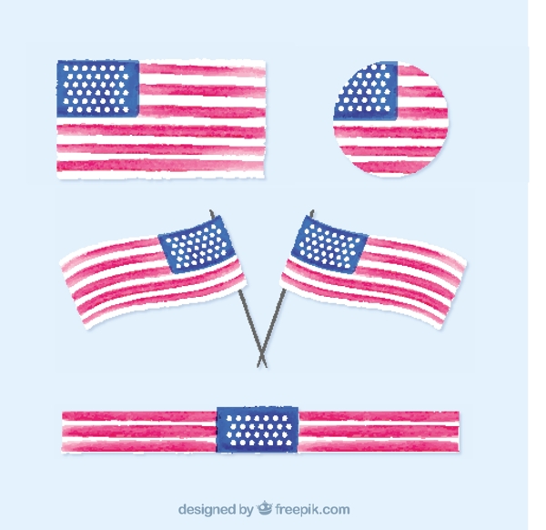 各种水彩风格美国国旗设计素材