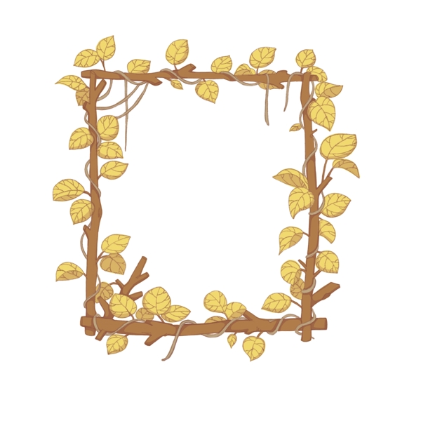 手绘黄色树枝植物框