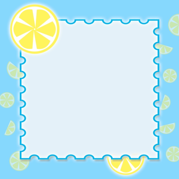 小清新水果柠檬浅蓝边框背景