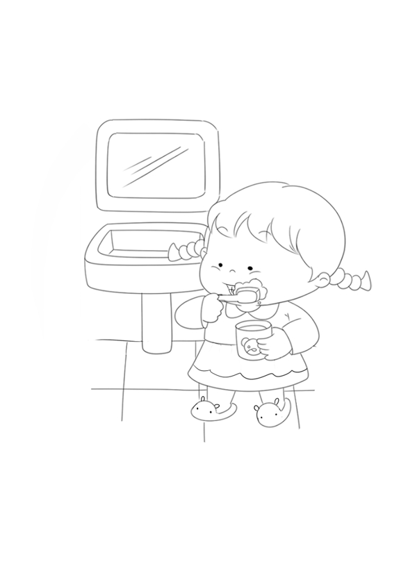 刷牙的小女孩卡通