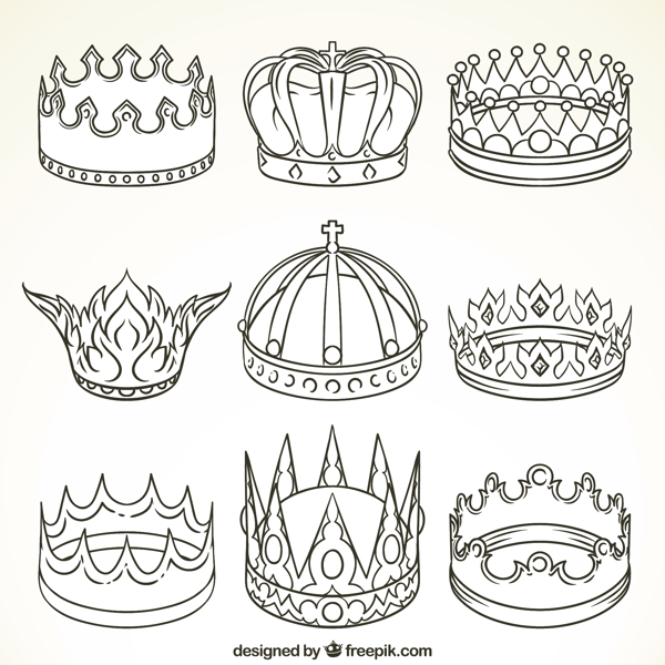 九个豪华皇冠手绘风格矢量设计素材