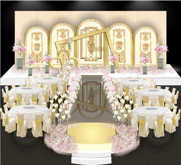 室内设计香槟色婚礼主舞台cdr效果图