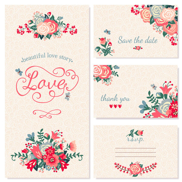 彩色花朵婚礼卡片图片