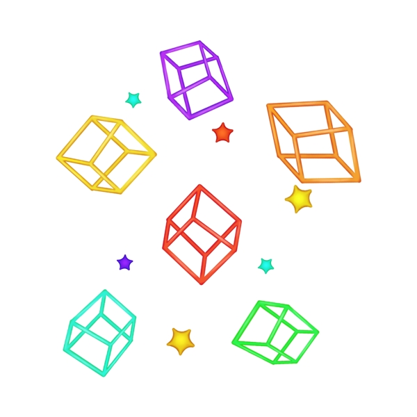立体方块星星漂浮元素