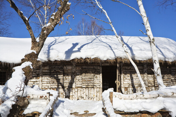 山村雪景图片