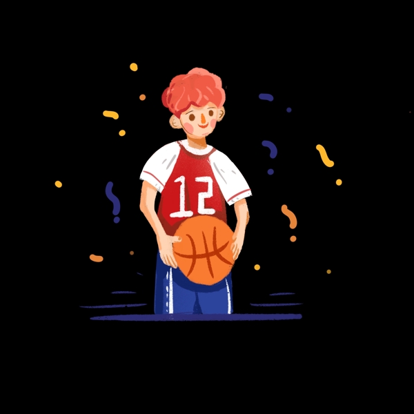 打篮球的小男孩插画风png免抠素材