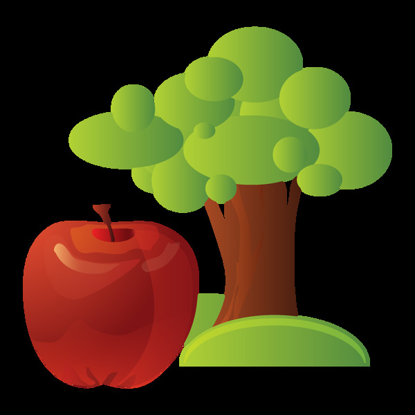卡通绿色苹果树png元素