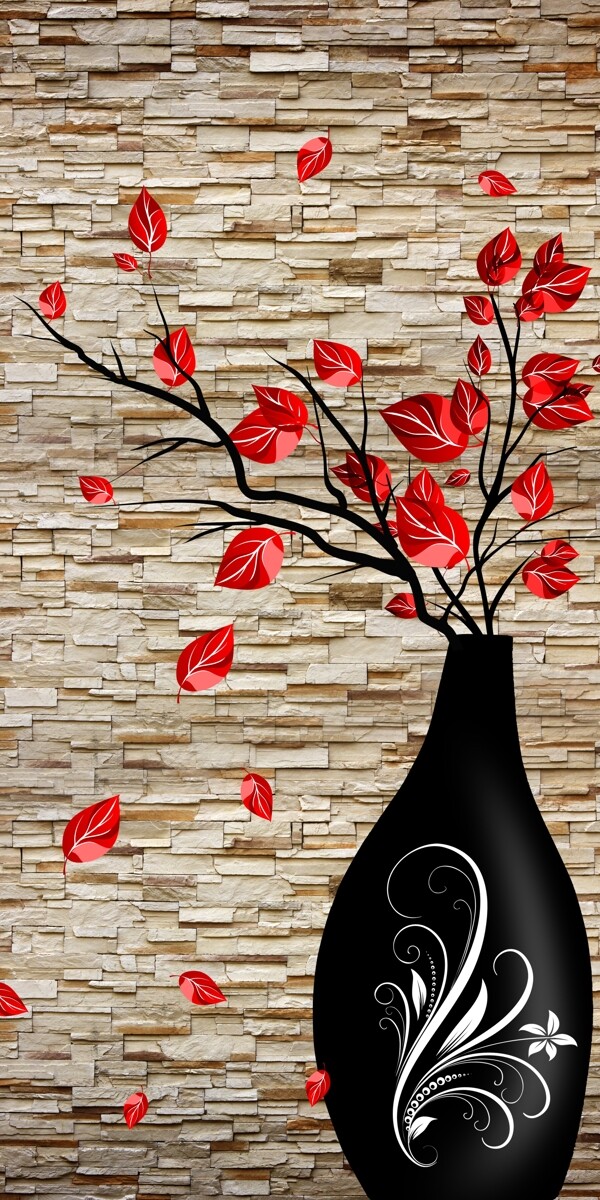 红叶花瓶简洁大气背景墙