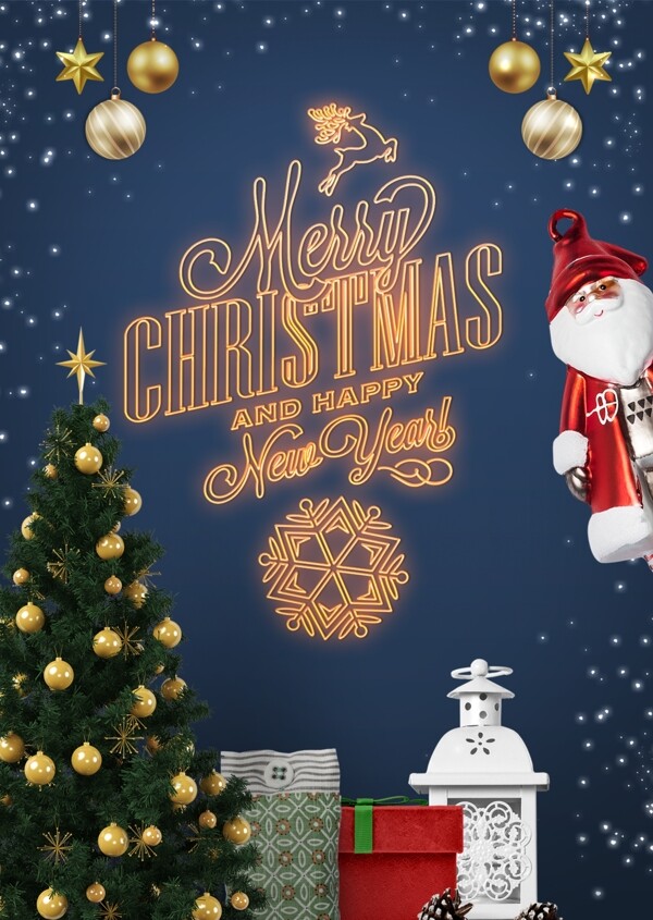 霓虹灯艺术圣诞节宣传海报