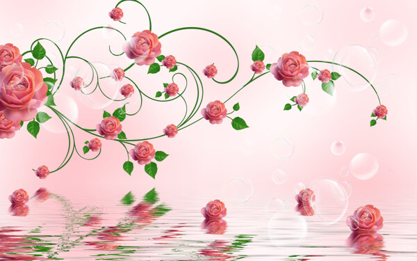 蔷薇花玉石瓷砖背景墙