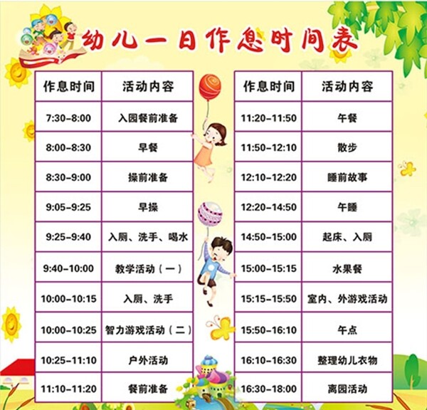 幼儿园作息表图片