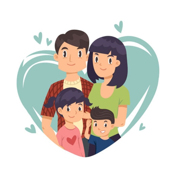 卡通二胎二孩幸福家庭插图