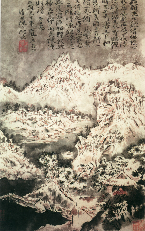 名家原济山水名画书画雪景山水图