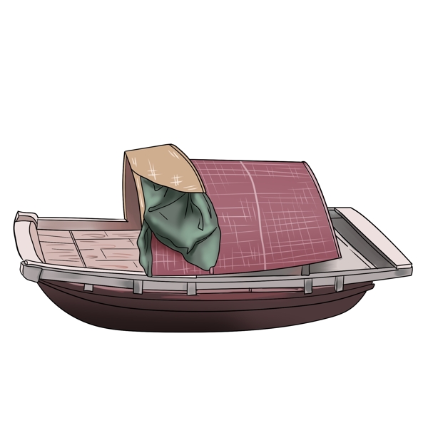 木质渡船轮船插画
