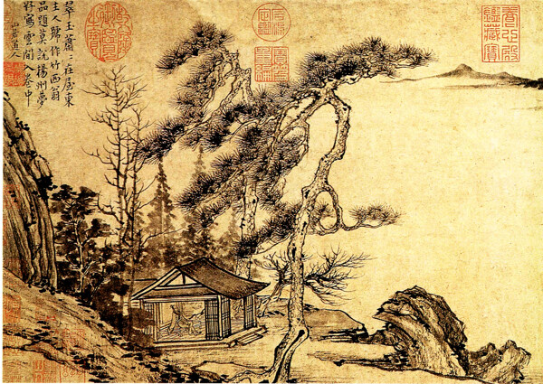 松风山景古画图片