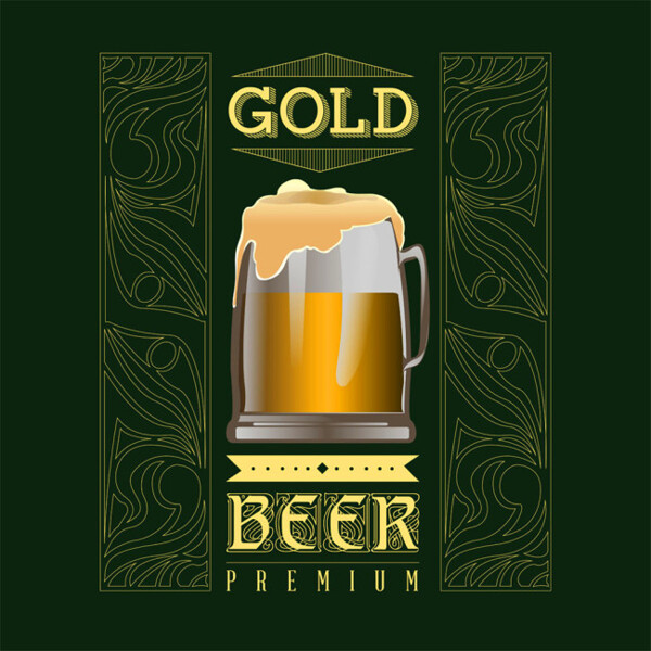 金色花纹啤酒标签图片