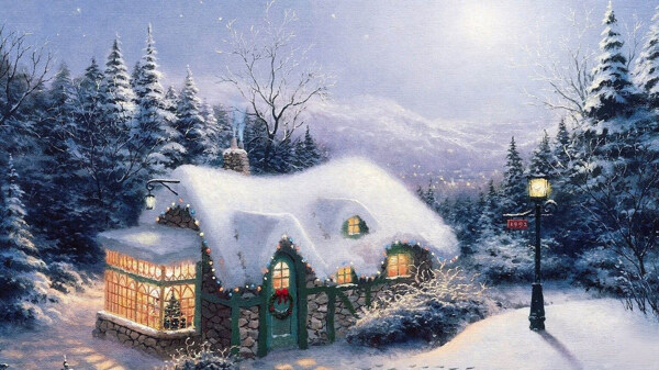 圣诞夜景油画