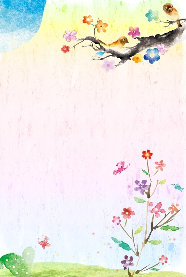 粉色春暖花开春季促销海报背景设计