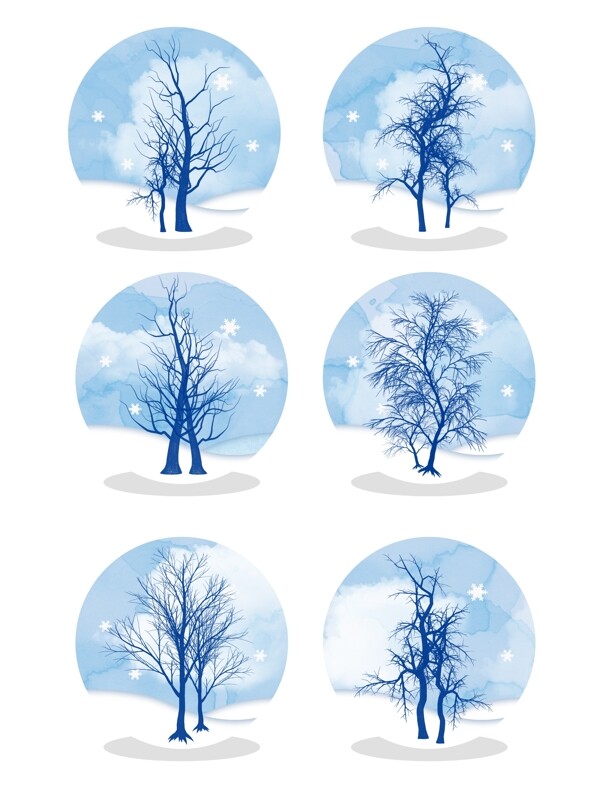 冬季手绘简约树木元素