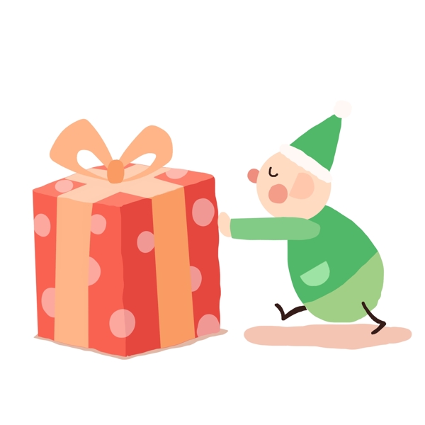 圣诞节推着礼物盒的小人物设计