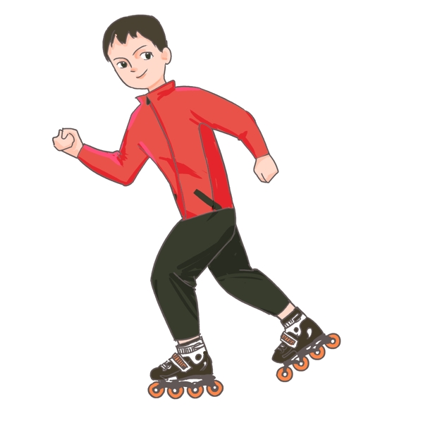 健身运动轮滑的男孩手绘插画
