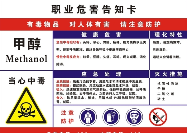 职业危害告知卡甲醇图片