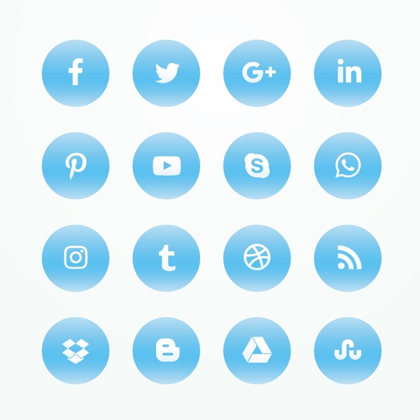 蓝色社交媒体网络图标集