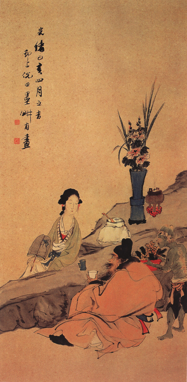 小桥流水人家古代人物民间人物人物壁画中国文化人物画像中国风中华艺术绘画