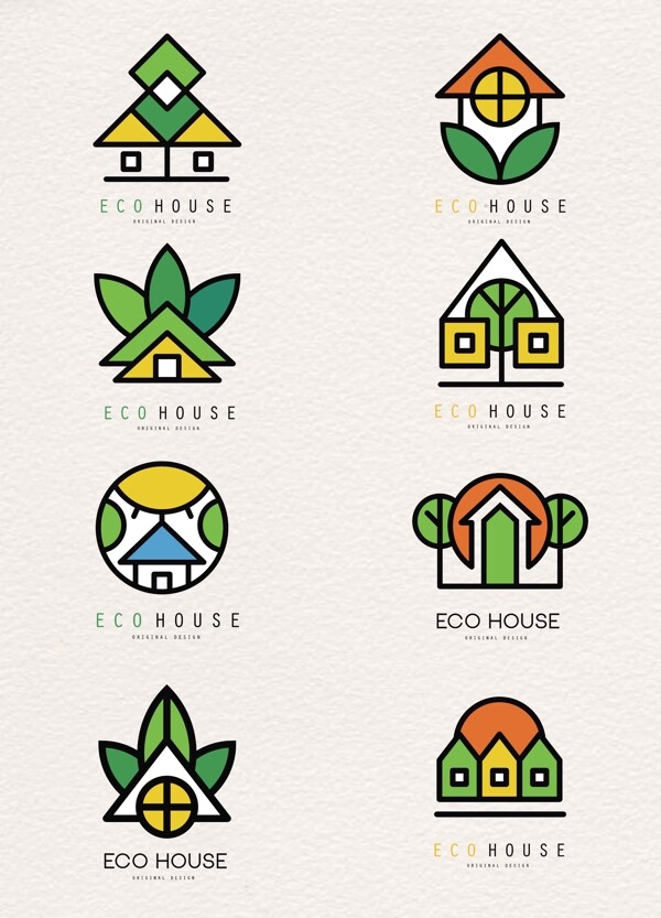 彩色手绘矢量生态之家logo设计