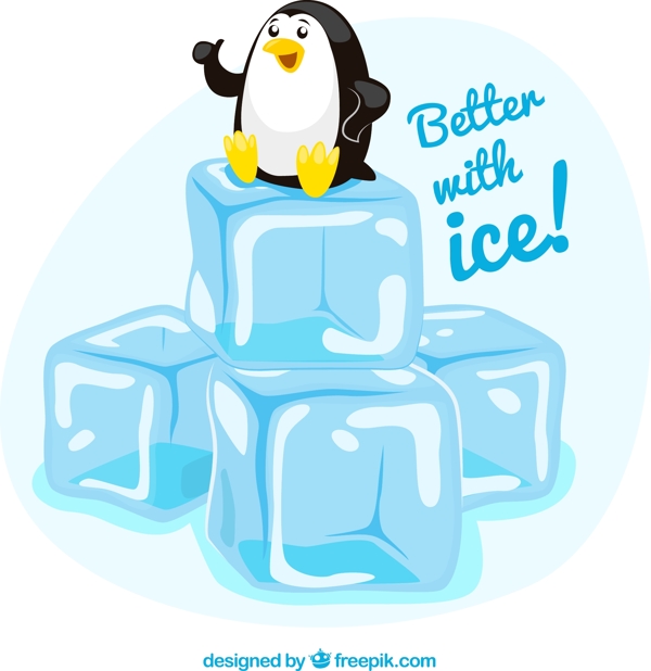 坐在冰块堆上的企鹅矢量素材