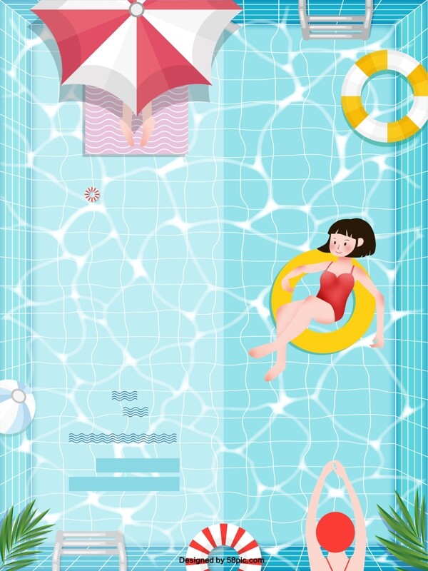 清新少女游泳广告背景