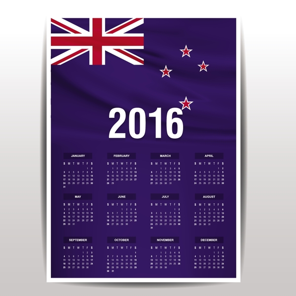 2016日历新西兰国旗