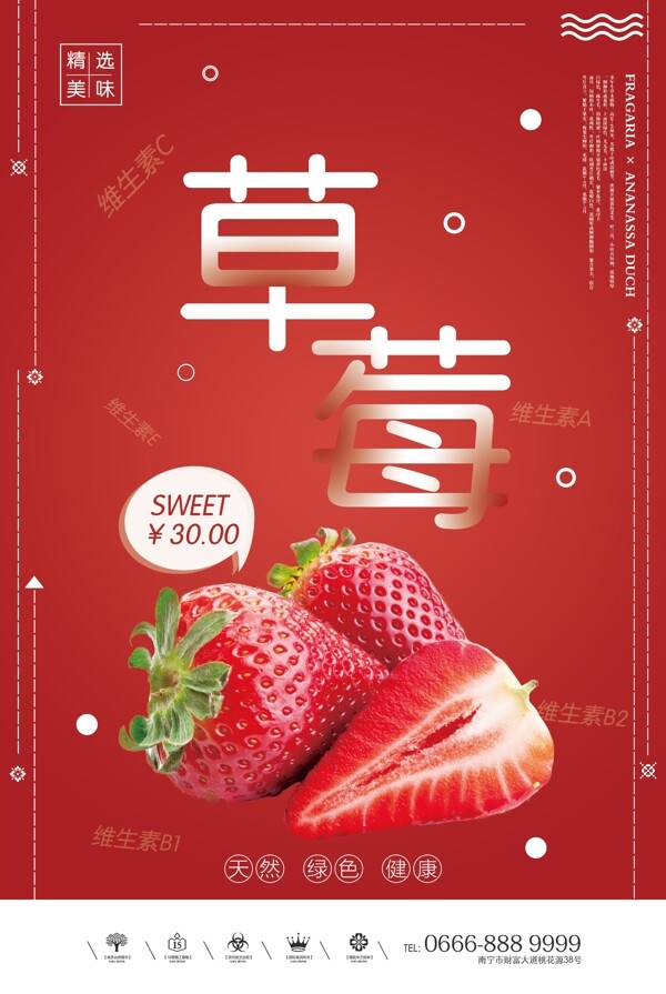 创意小清新草莓水果户外海报