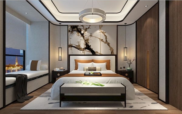 现代中式卧室模型