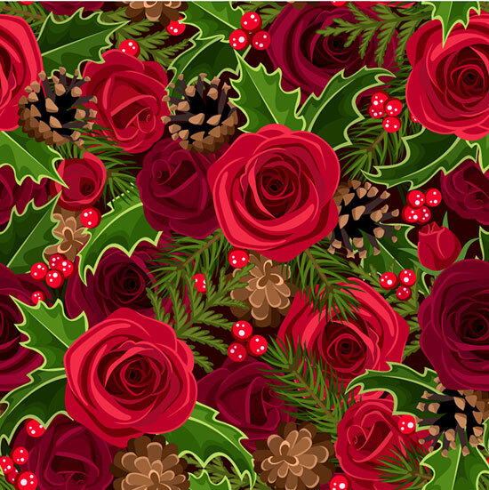 红玫瑰和枸骨矢量素材