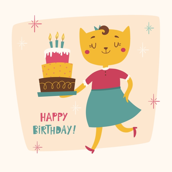 可爱猫咪生日快乐卡