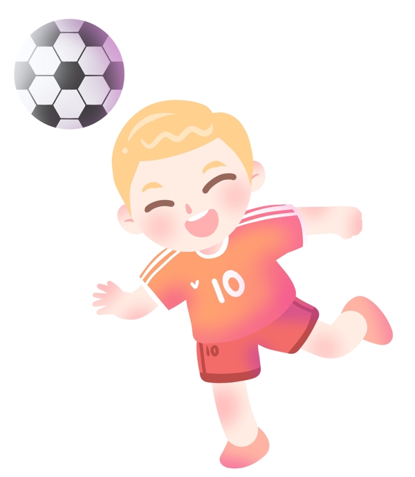 开心踢足球的小男孩