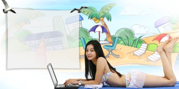 韩国美女生活模板微笑美女美女笔记本电脑美女模板