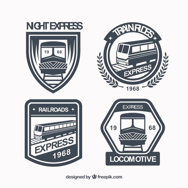 四个不同形状火车标志矢量设计素材