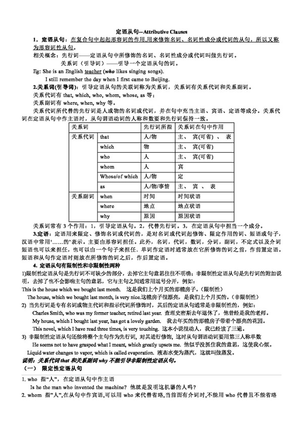 英语人教版高一英语定语从句