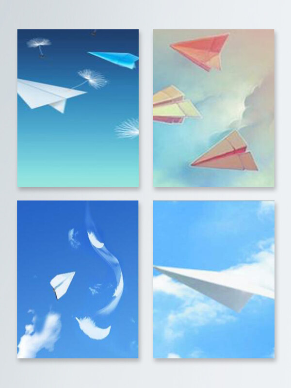 手绘纸飞机蓝天白云广告背景