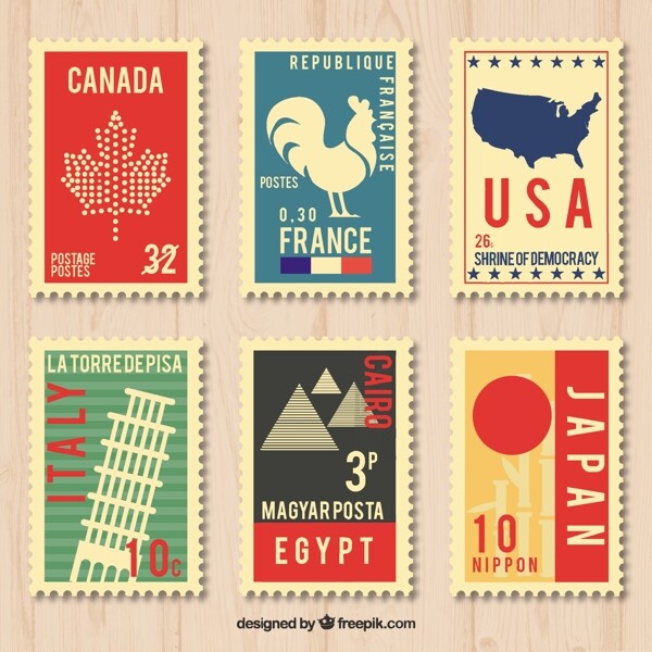 复古风格城市邮票