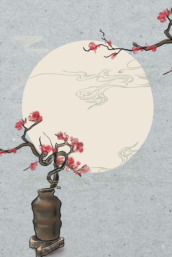 中式古风花朵工笔画背景海报